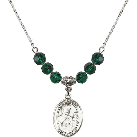 Sterling Silver Saint Kieran Birthstone Necklace with Emerald Beads - 8367