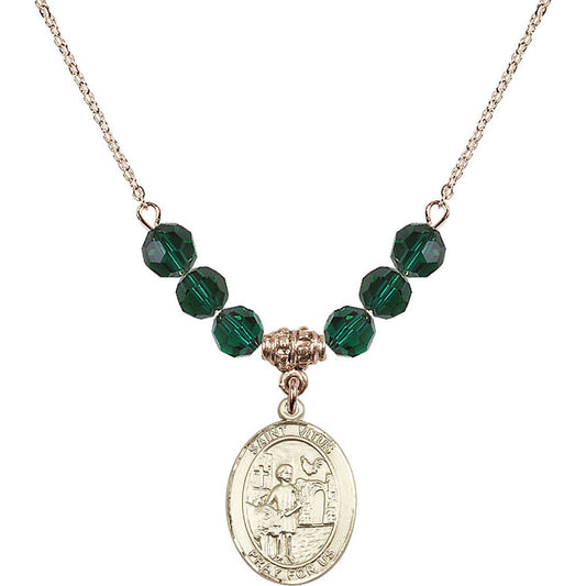 14kt Gold Filled Saint Vitus Birthstone Necklace with Emerald Beads - 8368