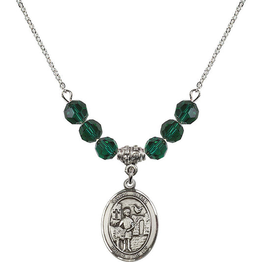 Sterling Silver Saint Vitus Birthstone Necklace with Emerald Beads - 8368