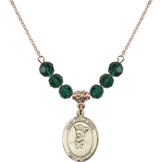 14kt Gold Filled Saint Philip Neri Birthstone Necklace with Emerald Beads - 8369