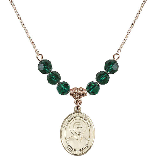 14kt Gold Filled Saint John Berchmans Birthstone Necklace with Emerald Beads - 8370