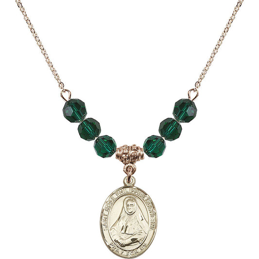 14kt Gold Filled Saint Rose Philippine Duchesne Birthstone Necklace with Emerald Beads - 8371
