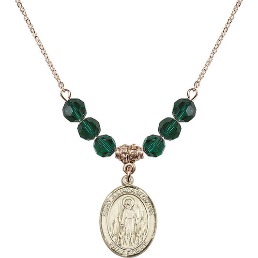14kt Gold Filled Saint Juliana of Cumae Birthstone Necklace with Emerald Beads - 8372