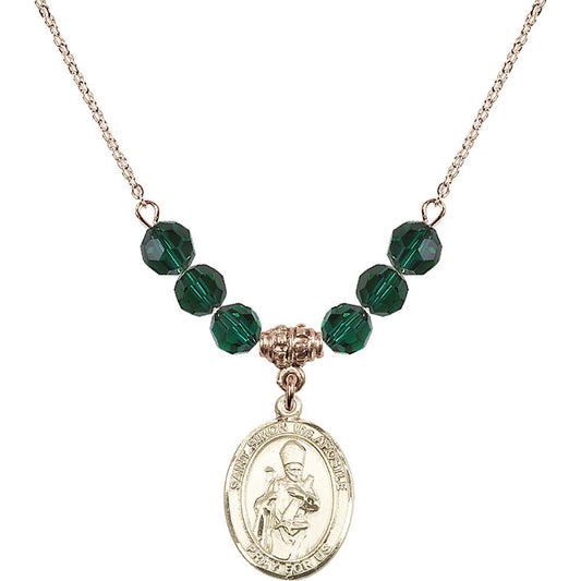 14kt Gold Filled Saint Simon the Apostle Birthstone Necklace with Emerald Beads - 8375