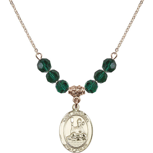 14kt Gold Filled Saint Honorius of Amiens Birthstone Necklace with Emerald Beads - 8376