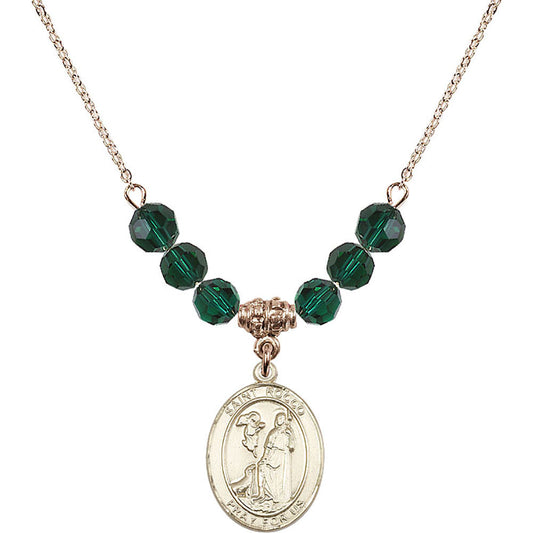 14kt Gold Filled Saint Rocco Birthstone Necklace with Emerald Beads - 8377