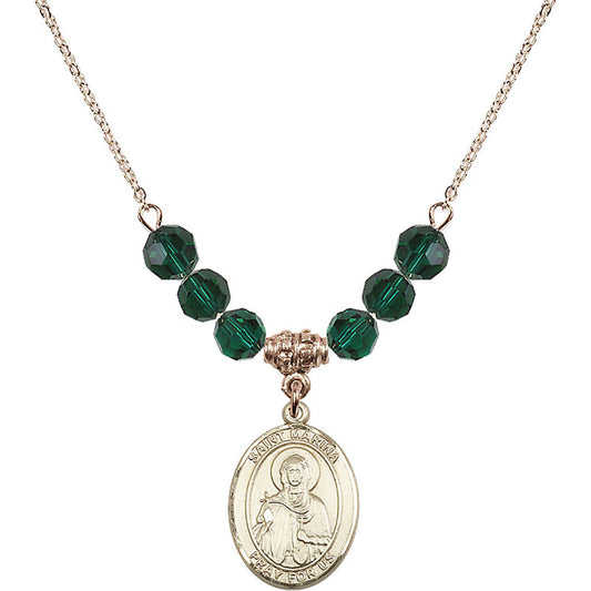 14kt Gold Filled Saint Marina Birthstone Necklace with Emerald Beads - 8379