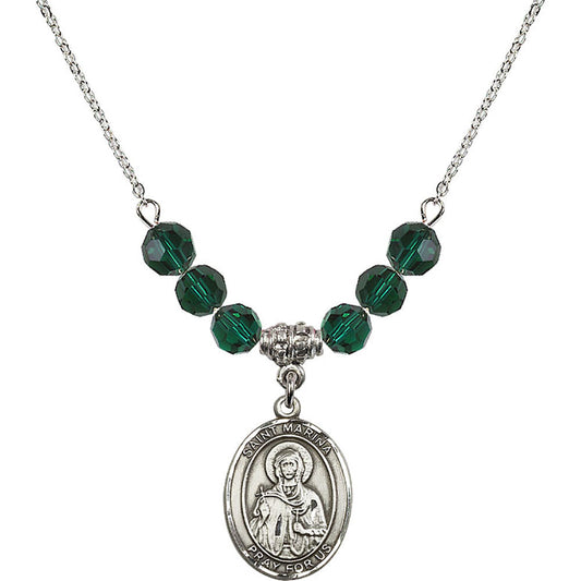 Sterling Silver Saint Marina Birthstone Necklace with Emerald Beads - 8379