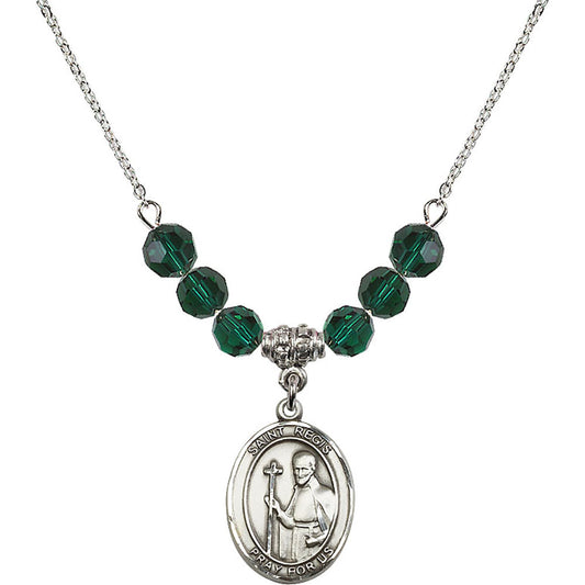 Sterling Silver Saint Regis Birthstone Necklace with Emerald Beads - 8380