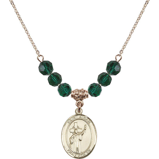14kt Gold Filled Saint Aidan of Lindesfarne Birthstone Necklace with Emerald Beads - 8381