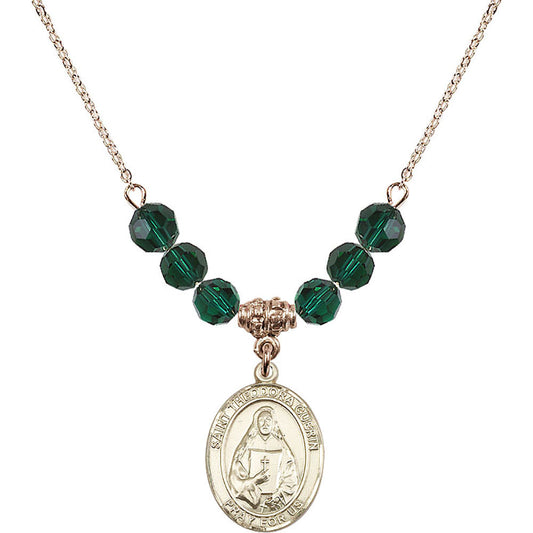 14kt Gold Filled Saint Theodora Birthstone Necklace with Emerald Beads - 8382