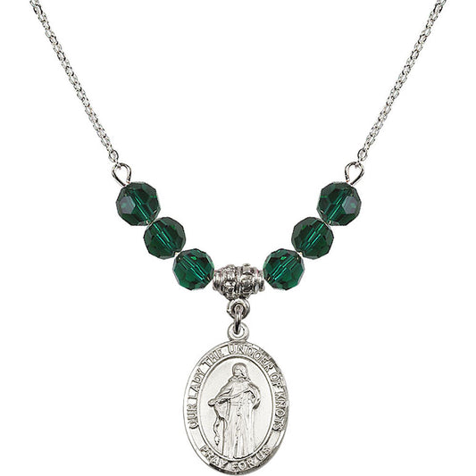 Sterling Silver Our Lady the Undoer of Knots Birthstone Necklace with Emerald Beads - 8383