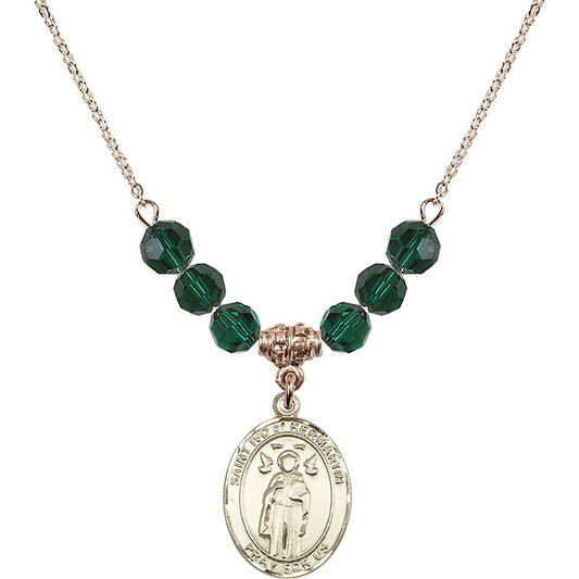 14kt Gold Filled Saint Ivo of Kelmartin Birthstone Necklace with Emerald Beads - 8384