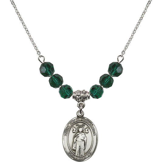 Sterling Silver Saint Ivo of Kelmartin Birthstone Necklace with Emerald Beads - 8384
