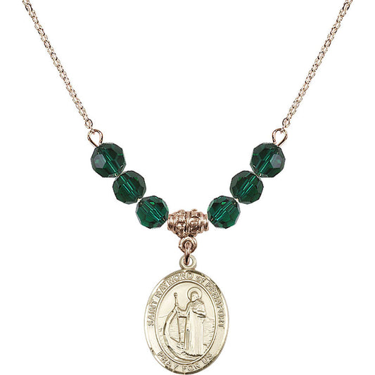 14kt Gold Filled Saint Raymond of Penafort Birthstone Necklace with Emerald Beads - 8385