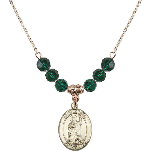 14kt Gold Filled Saint Drogo Birthstone Necklace with Emerald Beads - 8386