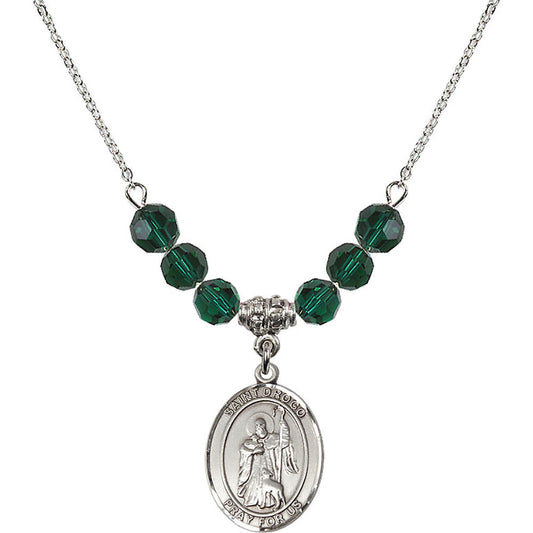 Sterling Silver Saint Drogo Birthstone Necklace with Emerald Beads - 8386