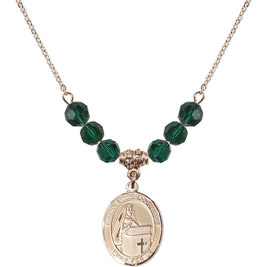 14kt Gold Filled Blessed Emilee Doultremont Birthstone Necklace with Emerald Beads - 8390