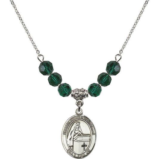 Sterling Silver Blessed Emilee Doultremont Birthstone Necklace with Emerald Beads - 8390