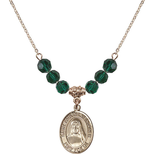 14kt Gold Filled Saint Pauline Visintainer Birthstone Necklace with Emerald Beads - 8391