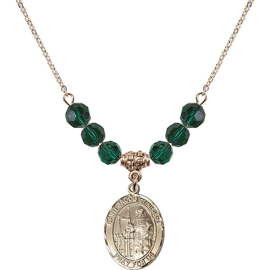 14kt Gold Filled Saint Jacob of Nisibis Birthstone Necklace with Emerald Beads - 8392