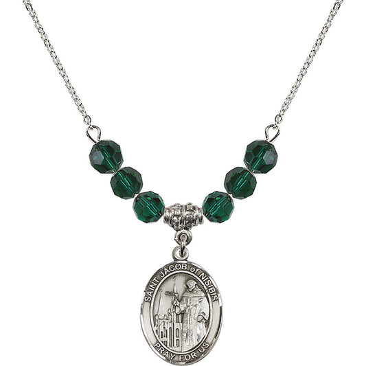 Sterling Silver Saint Jacob of Nisibis Birthstone Necklace with Emerald Beads - 8392