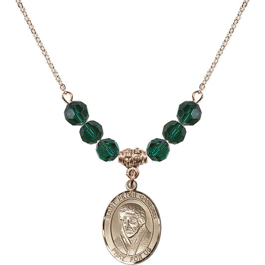 14kt Gold Filled Saint Peter Canisius Birthstone Necklace with Emerald Beads - 8393