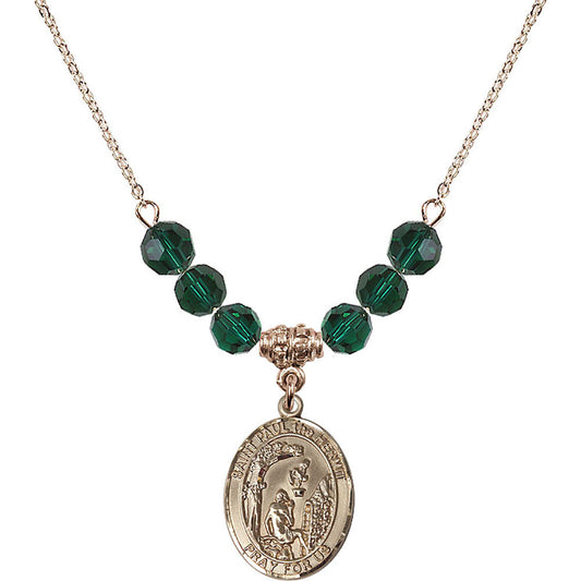 14kt Gold Filled Saint Paul the Hermit Birthstone Necklace with Emerald Beads - 8394