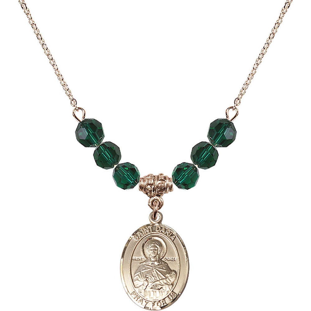 14kt Gold Filled Saint Daria Birthstone Necklace with Emerald Beads - 8396