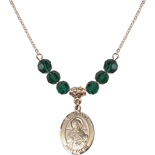 14kt Gold Filled Saint Daria Birthstone Necklace with Emerald Beads - 8396