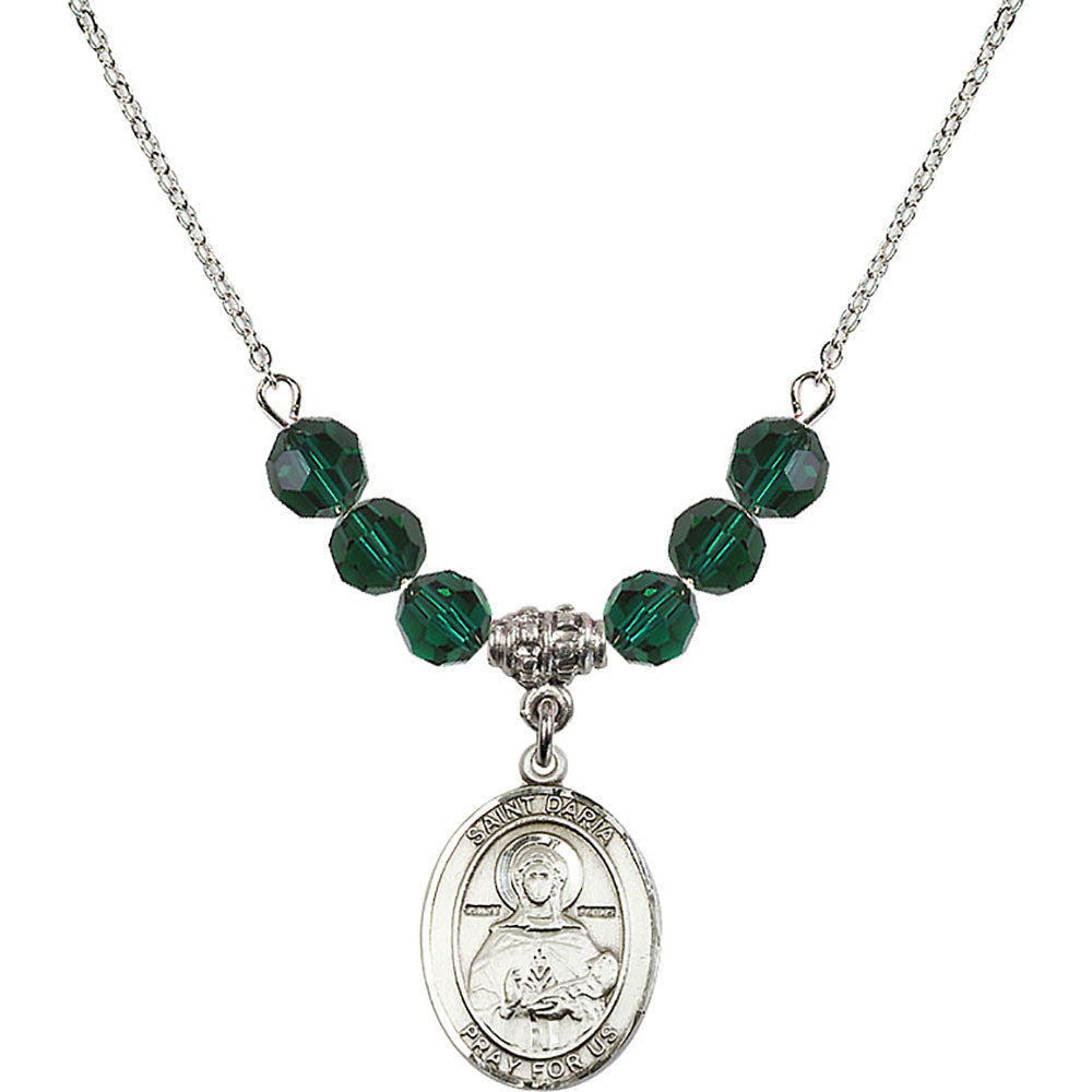 Sterling Silver Saint Daria Birthstone Necklace with Emerald Beads - 8396