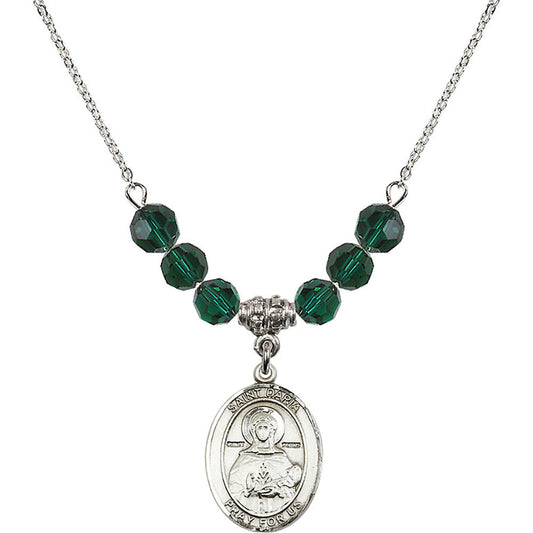 Sterling Silver Saint Daria Birthstone Necklace with Emerald Beads - 8396