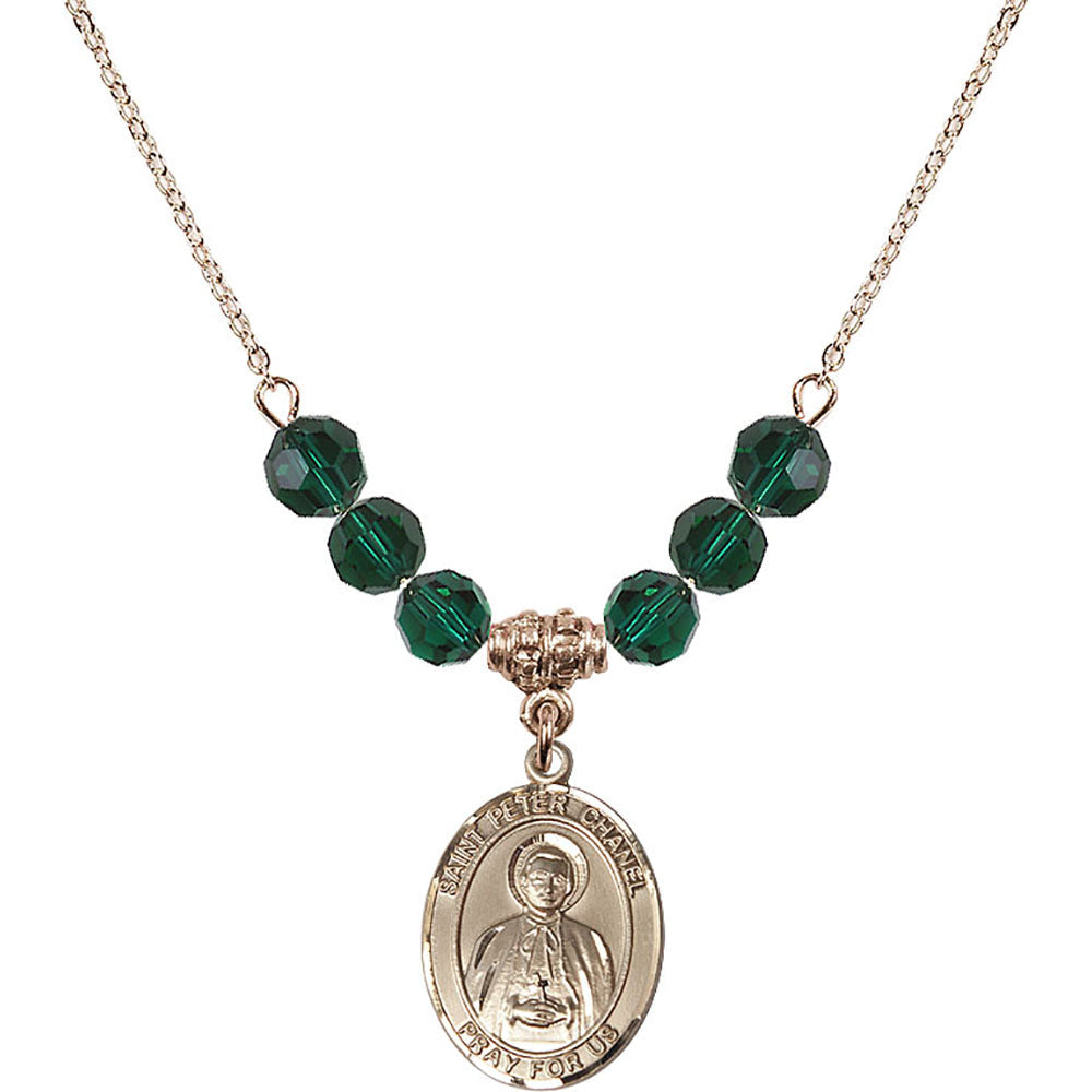 14kt Gold Filled Saint Peter Chanel Birthstone Necklace with Emerald Beads - 8397