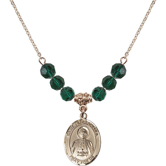 14kt Gold Filled Saint Peter Chanel Birthstone Necklace with Emerald Beads - 8397