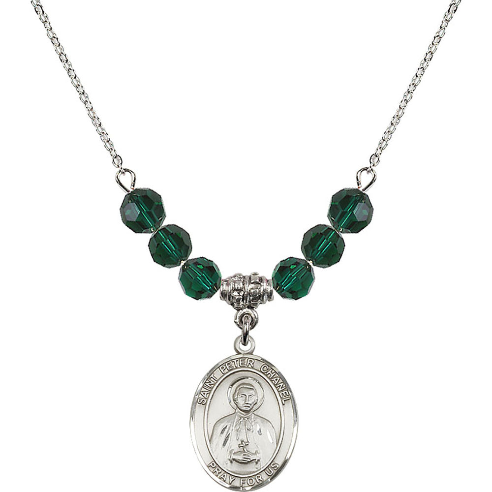 Sterling Silver Saint Peter Chanel Birthstone Necklace with Emerald Beads - 8397