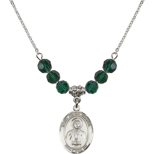 Sterling Silver Saint Peter Chanel Birthstone Necklace with Emerald Beads - 8397