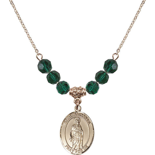 14kt Gold Filled Saint Nathanael Birthstone Necklace with Emerald Beads - 8398