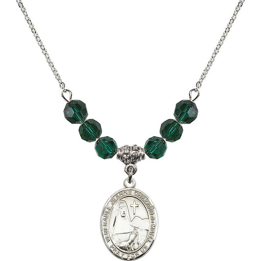Sterling Silver Saint Jeanne Chezard de Matel Birthstone Necklace with Emerald Beads - 8401