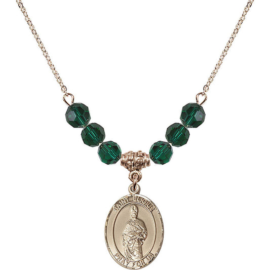 14kt Gold Filled Saint Eligius Birthstone Necklace with Emerald Beads - 8402
