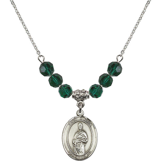 Sterling Silver Saint Eligius Birthstone Necklace with Emerald Beads - 8402