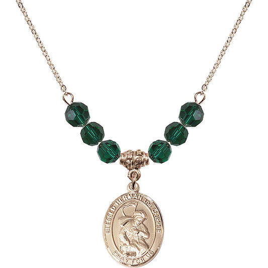 14kt Gold Filled Blessed Herman the Cripple Birthstone Necklace with Emerald Beads - 8403