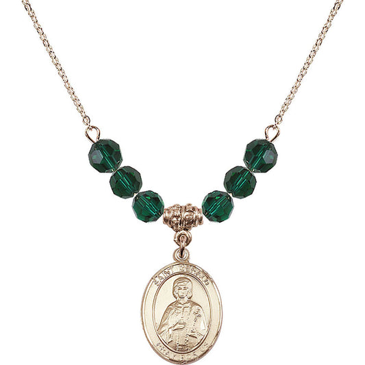 14kt Gold Filled Saint Gerald Birthstone Necklace with Emerald Beads - 8404