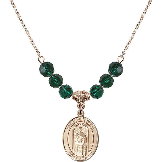 14kt Gold Filled Saint Seraphina Birthstone Necklace with Emerald Beads - 8405
