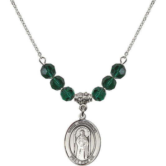 Sterling Silver Saint Seraphina Birthstone Necklace with Emerald Beads - 8405