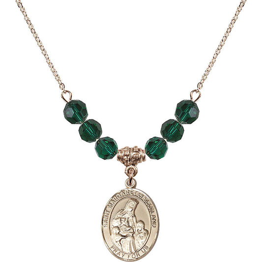 14kt Gold Filled Saint Margaret of Scotland Birthstone Necklace with Emerald Beads - 8407