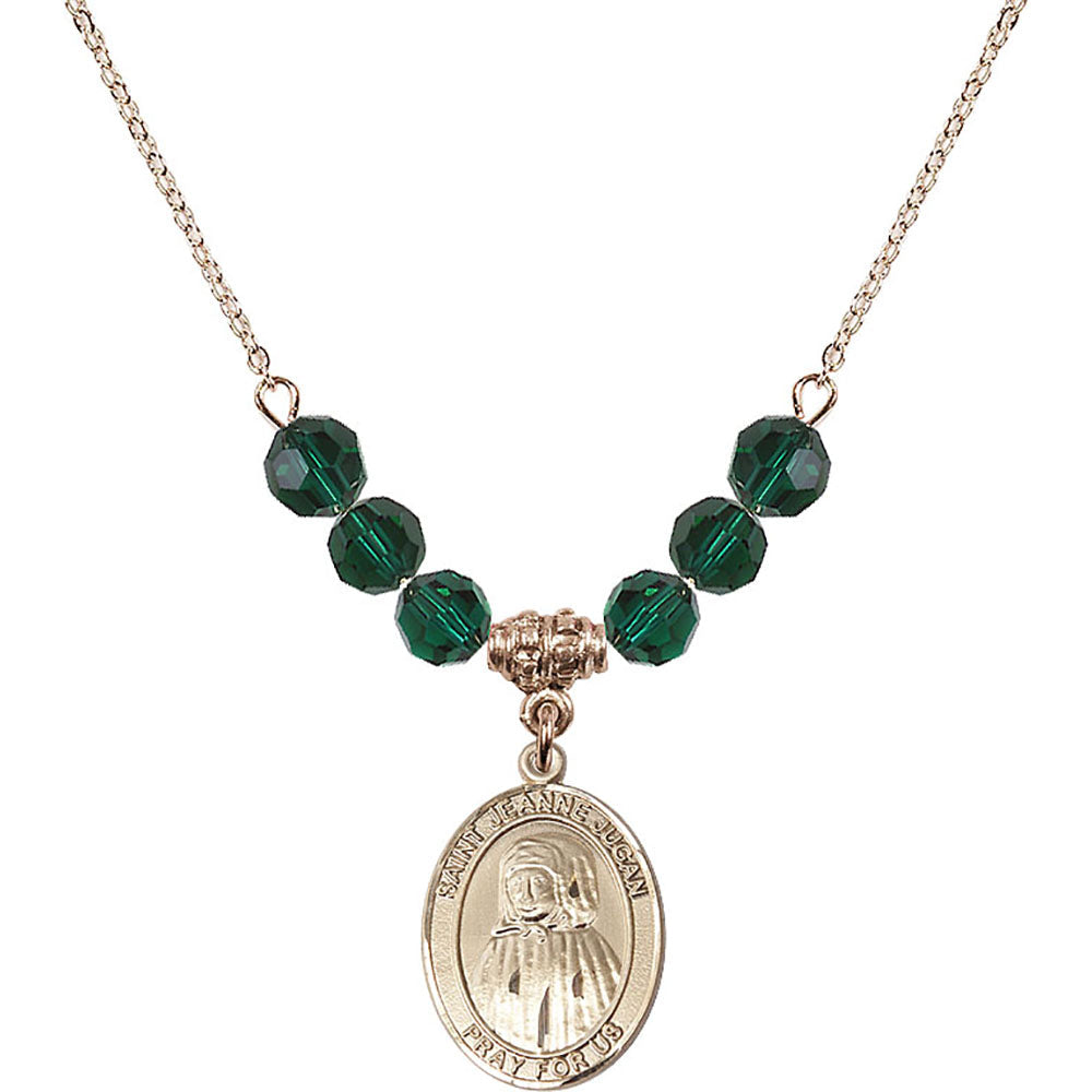 14kt Gold Filled Saint Jeanne Jugan Birthstone Necklace with Emerald Beads - 8409