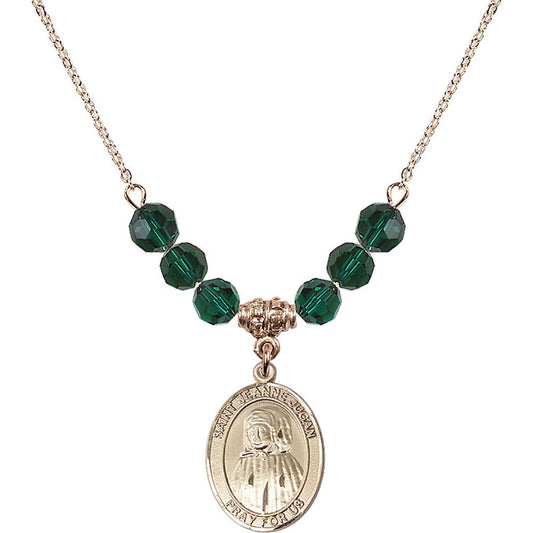 14kt Gold Filled Saint Jeanne Jugan Birthstone Necklace with Emerald Beads - 8409