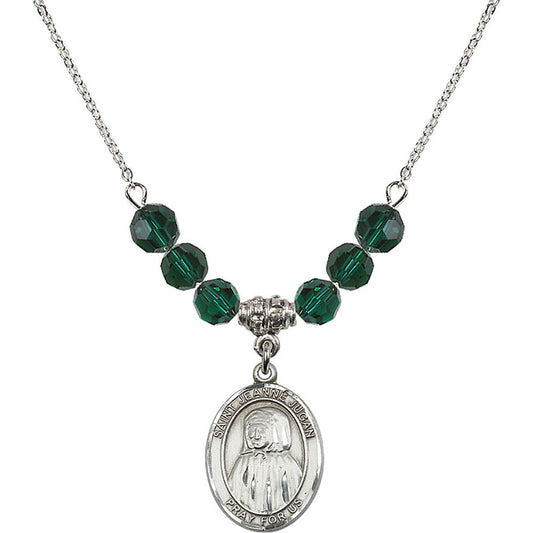 Sterling Silver Saint Jeanne Jugan Birthstone Necklace with Emerald Beads - 8409