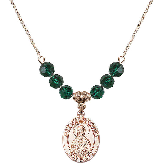 14kt Gold Filled Saint Lydia Purpuraria Birthstone Necklace with Emerald Beads - 8411