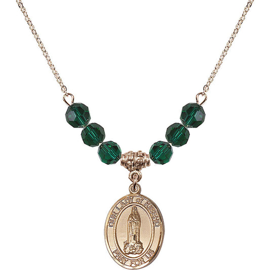 14kt Gold Filled Our Lady of Kibeho Birthstone Necklace with Emerald Beads - 8414